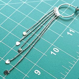 New 925 Sterling Silver/Rhodium Plated Hooped 5 Chain Hearts Earrings Gift Box